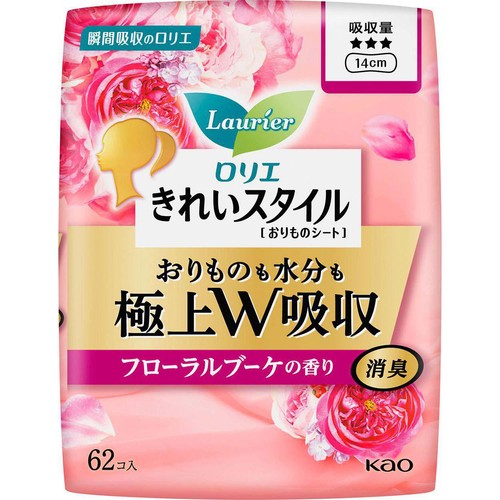花王 ロリエ きれいスタイル おりものシート 極上W吸収 フローラルブーケの香り 14cm 62個