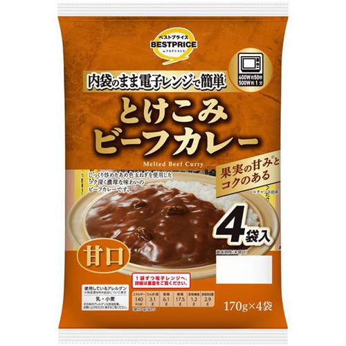 とけこみビーフカレー 甘口 170g x 4袋入 トップバリュベストプライス