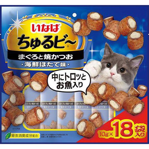 【ペット用】 いなば ちゅるビ〜 まぐろと焼きかつお 海鮮ほたて味 18袋入