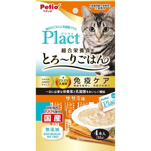 【ペット用】 ペティオ  プラクト ねこちゃんの総合栄養食 無添加 とろーりごはん ササミ味 4本入