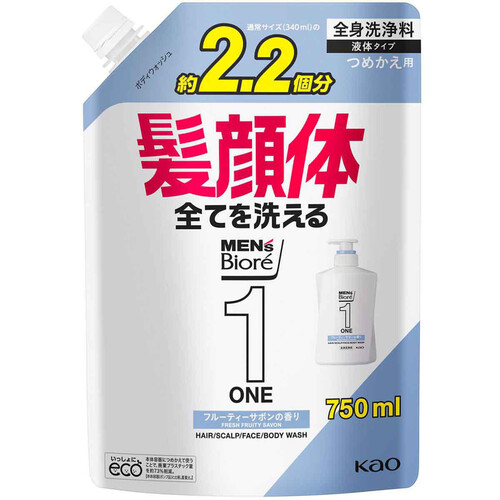 花王 メンズビオレONE オールインワン全身洗浄料 清潔感のあるフルーティーサボンの香り 詰替用 大容量 750ml