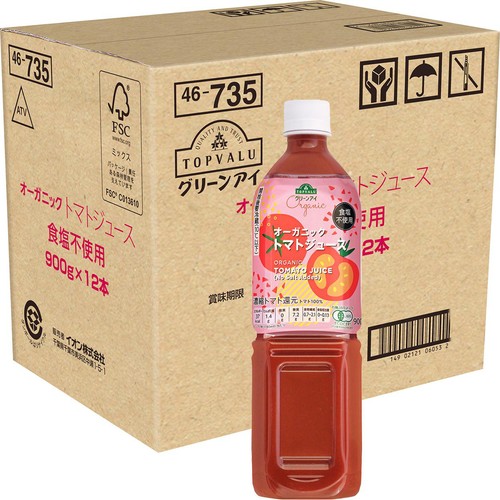 Organic トマトジュース食塩不使用 1ケース 900g x 12本 トップバリュ グリーンアイ