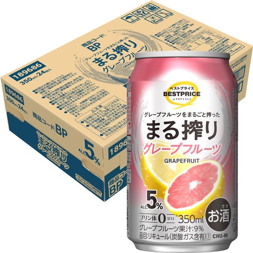 まる搾りグレープフルーツ 1ケース 350ml x 24本 トップバリュベスト