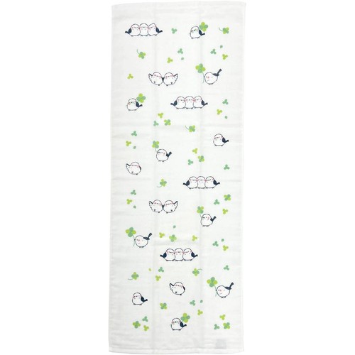 林 泉州ガーゼ&パイル12 フェイスタオル 約34 x 90cm シマエナガ Green