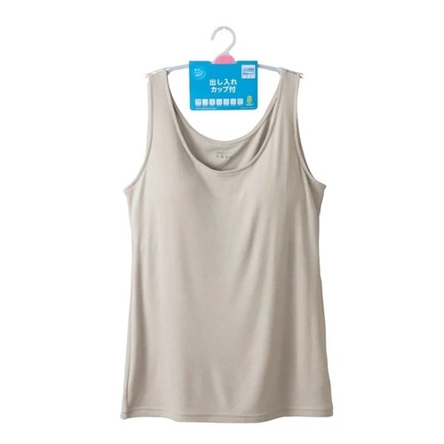 PEACE FIT(ピースフィット) COOL 出し入れできるカップ付 タンクトップ 婦人 ベージュM トップバリュ