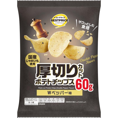 厚切りカットポテトチップス Wペッパー味 60g トップバリュベストプライス