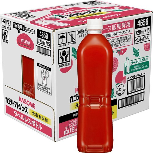カゴメ トマトジュース食塩無添加 ラベルレス 1ケース 720ml x 15本
