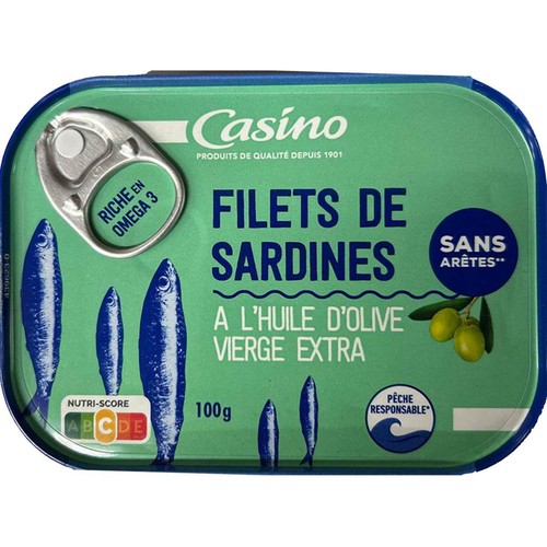 CASINO オイルサーディン・オリーブオイル 100g (3～8尾)