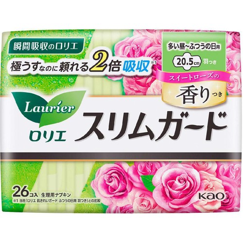 花王 ロリエ スリムガード 多い昼〜ふつうの日用 羽つき 20.5cm スイートローズの香り  26個