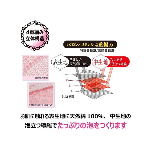 キクロン あわあみ ボディタオル 泡綿 もも 1枚