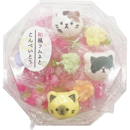 あわしま堂 和風ラムネとこんぺいとう 猫三種 ピンク 71g