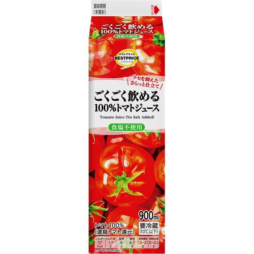 こくりこ　トマトジュース ごくごく飲める100%トマトジュース 食塩不使用 900ml トップバリュ