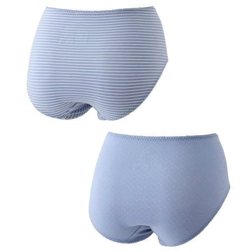 ショーツカジュアル 2枚組 ふつう丈 ドット + ボーダー 婦人 アオ L