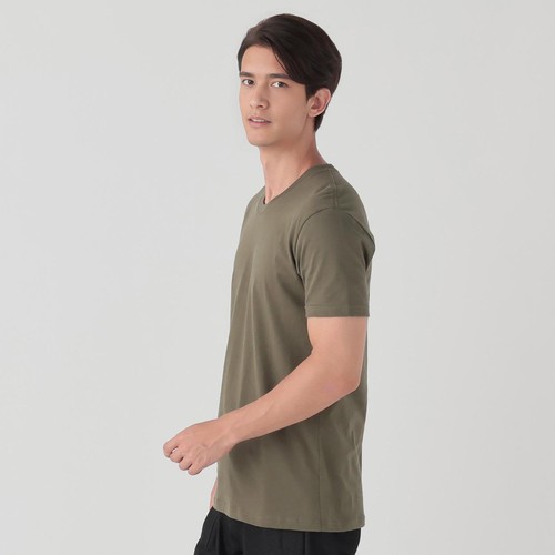 オーガニックコットン100% 半袖クルーネックTシャツ 紳士 カーキ L トップバリュ