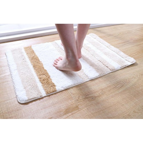 バスマット ふわっとストライプ 50 x 75cm ベージュ