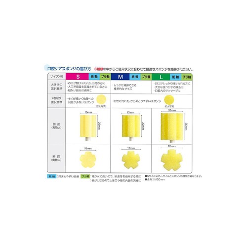 川本産業 マウスユア 口腔ケアスポンジ しなやかなプラ軸 標準 M50本