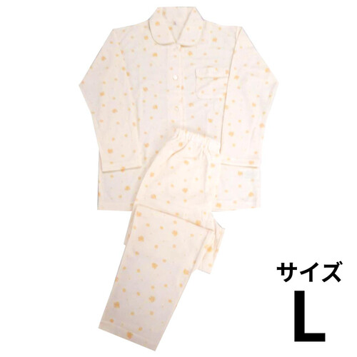 婦人長袖パジャマ ルームウェア ドット L イエロー Green Beans