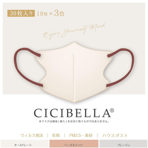 CICIBELLA 3Dフィットマスク アソートボックス 30枚 (3色 x 10枚)