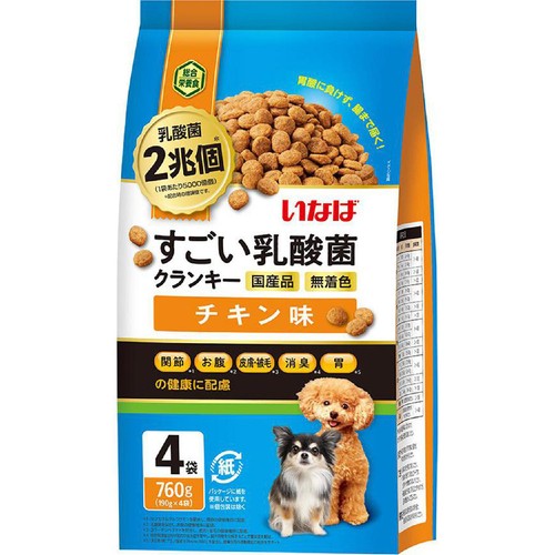【ペット用】 いなば 国産乳酸菌2兆個 すごい乳酸菌 クランキー チキン味 190g x 4袋