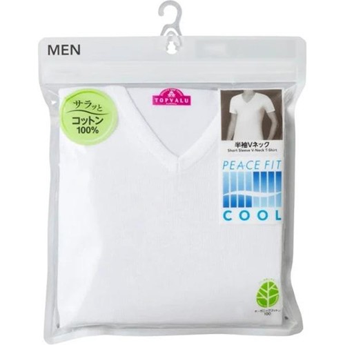 PEACE FIT(ピースフィット)COOL コットン 半袖Vネックシャツ 紳士 シロ XL トップバリュ
