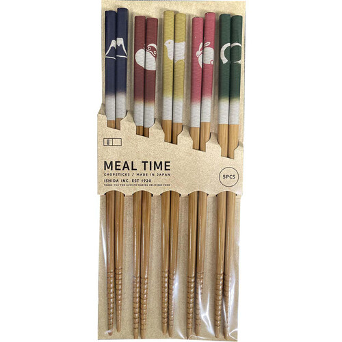 イシダ 客用箸22.5cm スス竹万福 おはしセット 日本製 5膳組 Green