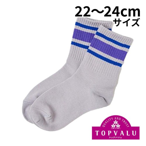 3足よりどり PEACE FIT(ピースフィット) COOL リッチェルライン クルー丈ソックス グレー 22-24cm トップバリュ