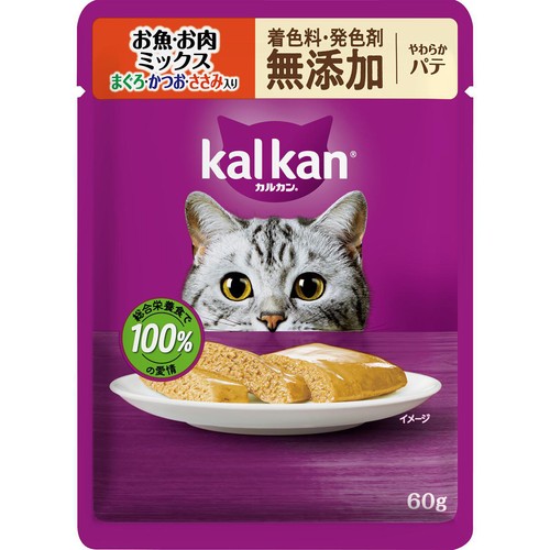 【ペット用】 マースジャパン カルカンパウチ やわらかパテ お魚・お肉ミックス まぐろ・かつお・ささみ入り 60g