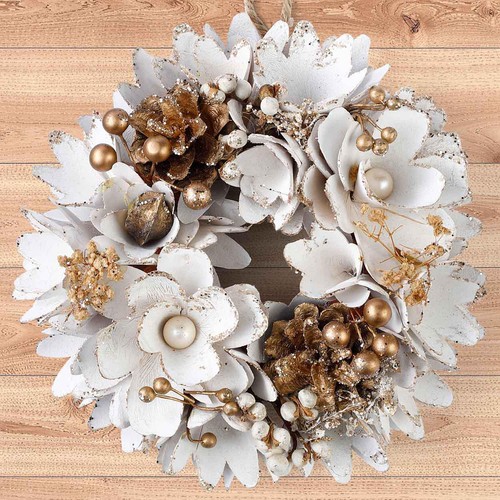 ナチュラルリース 約18cm スノーホワイトフラワー Green Beans