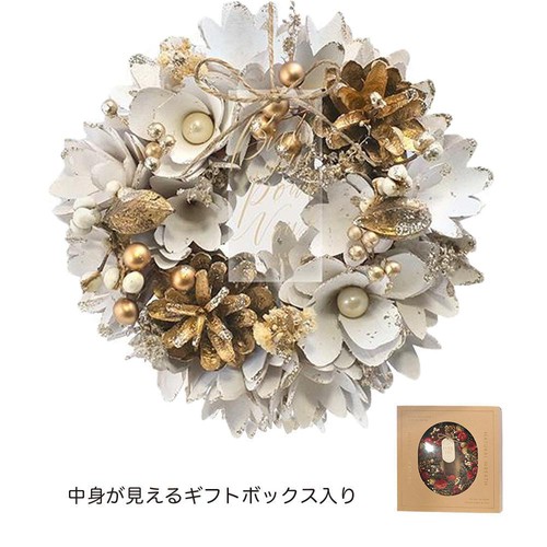 ナチュラルリース 約18cm スノーホワイトフラワー Green Beans