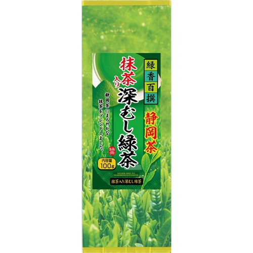 日本茶販売 緑香百撰静岡茶抹茶入り深むし緑茶 100g Green Beans
