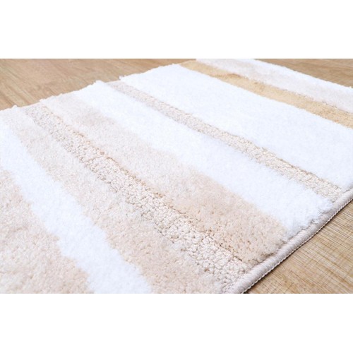 バスマット ふわっとストライプ 50 x 75cm ベージュ