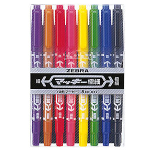 ゼブラ マッキー極細 油性マーカー 8色セット 0.5-1.3mm Green Beans