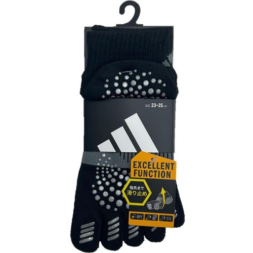 アディダス adidas 5本指ショート丈ソックス 滑り止め付き 消臭 婦人 23-25cm ブラック