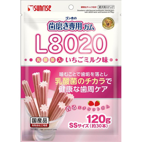 【ペット用】 マルカン ゴン太の歯磨き専用ガム L8020乳酸菌入りいちごミルク味 SSサイズ 120g