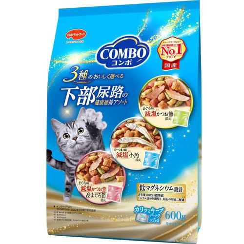 【ペット用】 日本ペットフード 国産コンボキャット 3種のおいしく選べる 下部尿路の健康維持アソート 600g