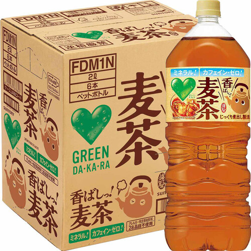 サントリー GREENDAKARA 香ばしっ!麦茶 1ケース 2000ml x 6本