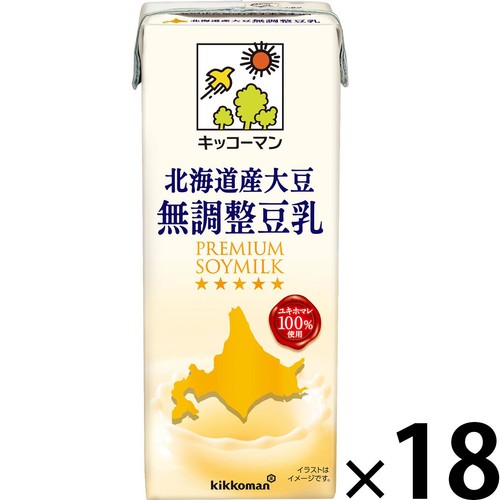 キッコ−マン 北海道産大豆 無調整豆乳 1ケース 200ml x 18本