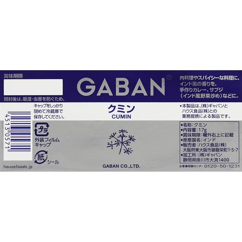 ハウス食品 ギャバン クミンホール 17g