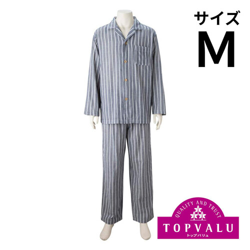 紳士 コットン100%二重ガーゼ柄シャツパジャマ Mウスアオ トップ