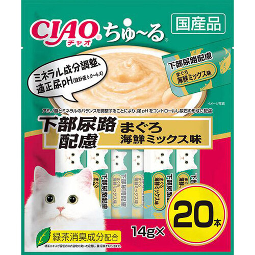 【ペット用】 いなば 国産CIAO ちゅ〜る 下部尿路配慮 まぐろ海鮮ミックス味 14g x 20本