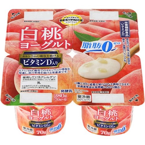 白桃ヨーグルト 脂肪ゼロ 70g x 4個 トップバリュベストプライス