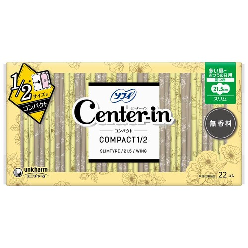 ユニ・チャーム センターインコンパクト1/2 スリム 多い昼用〜ふつうの日用 羽つき 無香料 21.5cm 22枚