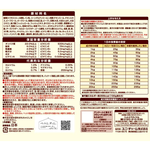 【ペット用】 ユニ・チャーム 国産グラン・デリ フレシャス 低脂肪設計 チキン&ビーフ入り 小粒 1.0kg