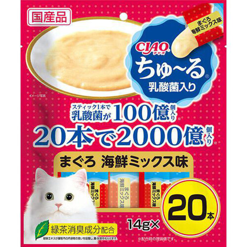 【ペット用】 いなば 国産 CIAO ちゅ〜る 乳酸菌入り まぐろ海鮮ミックス味 14g x 20本