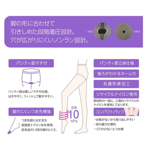 デイリー満足 すっきり引きしめ 伝線しにくい ストッキング 3足組 LーLLヌーディーベージュ