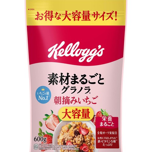日本ケロッグ 素材まるごとグラノラ 朝摘みいちご 大容量 600g Green