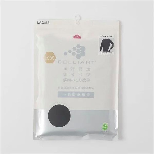 EXセリアント ウェア ルームウエア(ルーム長袖Tシャツ)  婦人 クロ L トップバリュ CELLIANT(セリアント)