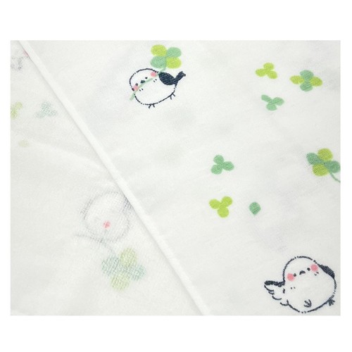 林 泉州ガーゼ&パイル12 フェイスタオル 約34 x 90cm シマエナガ Green