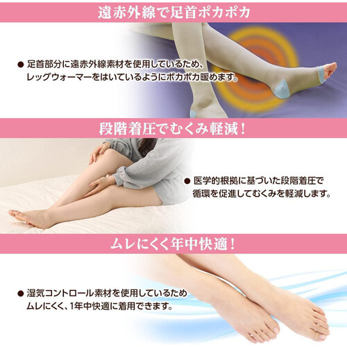 ホットキュット マタニティ着圧ソックス 夜用ハイソックスL−LLピンク