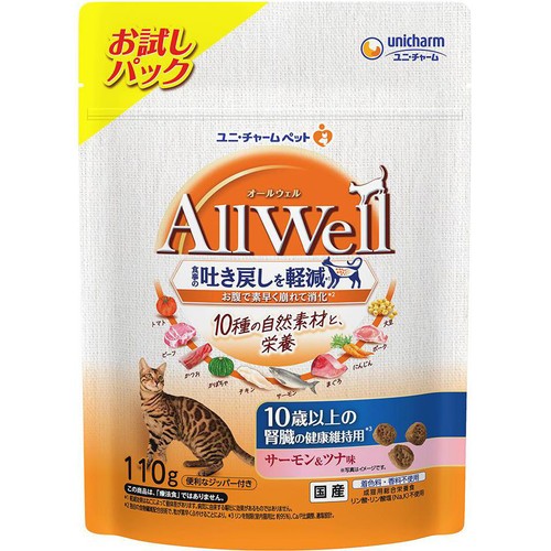 【ペット用】 ユニ・チャーム AllWell 10種の自然素材と栄養 10歳以上の腎臓の健康維持用 サーモン&ツナ味 110g